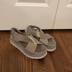 J/Slides J Slides NYC Bronze Grey/Brown Metallic Suede Resa Slides 7.5 M